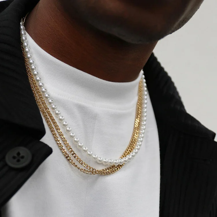 6/8/10MM Pearl Necklace Bead Chain For Men Jewelry