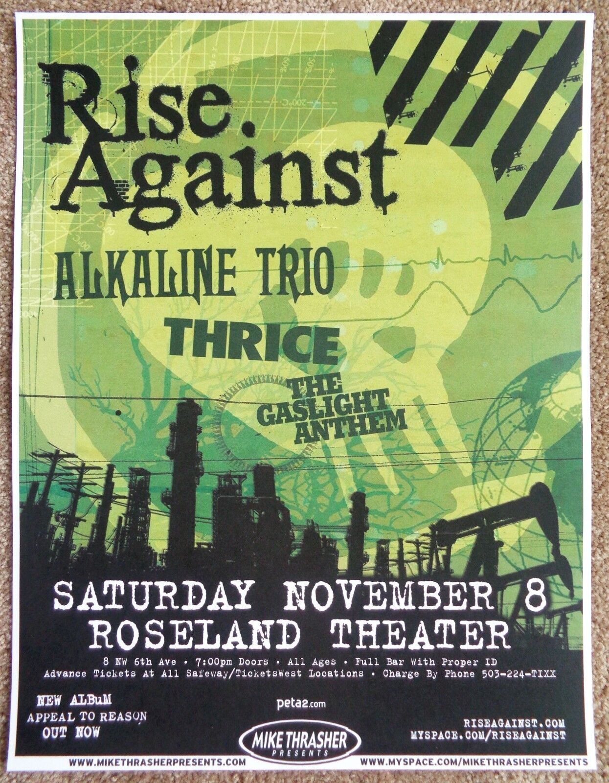 RISE AGAINST 2008 Gig POSTER Portland Oregon Concert