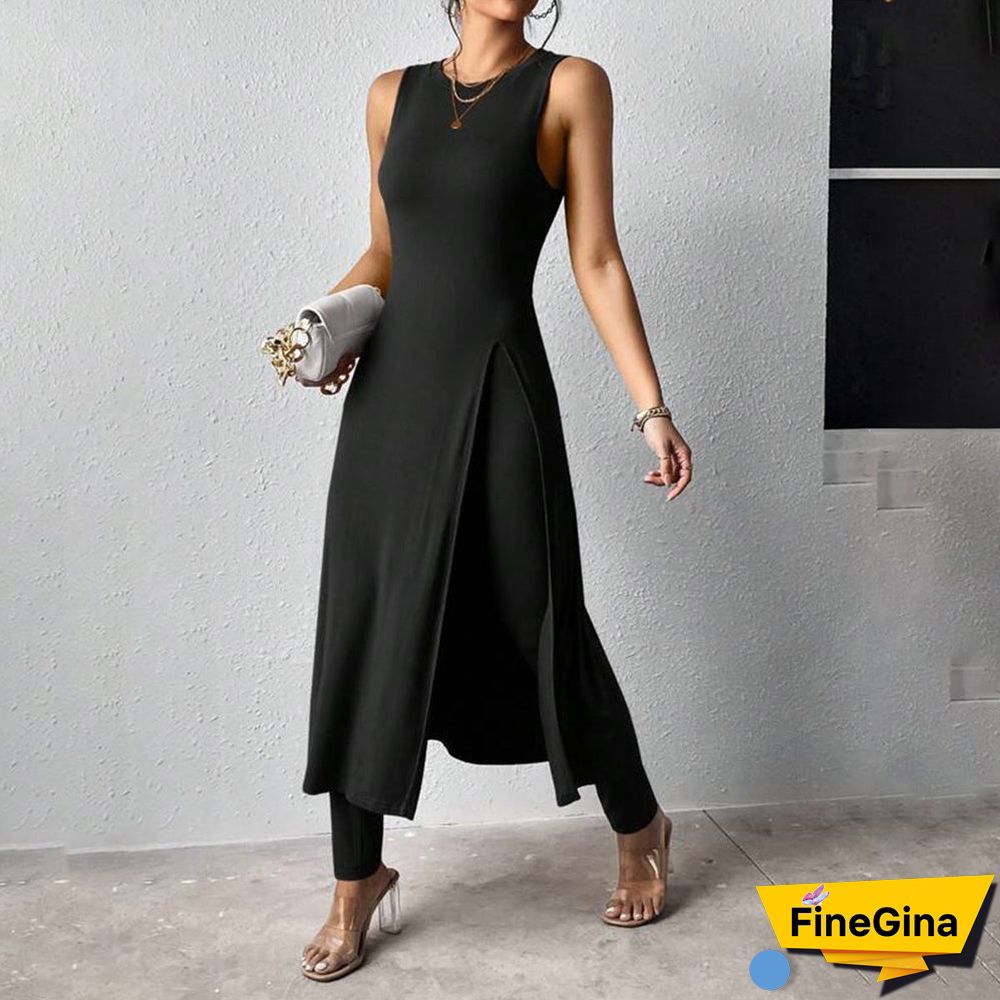 Chic Plain Round Neck Two Piece Set