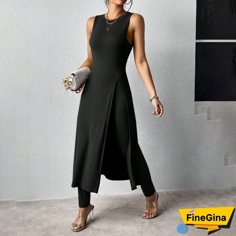 Chic Plain Round Neck Two Piece Set