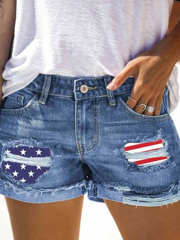 Independence Day flag denim shorts