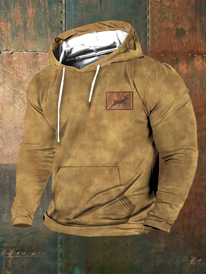 Men's Western Elk Print Hooded Sweatshirt