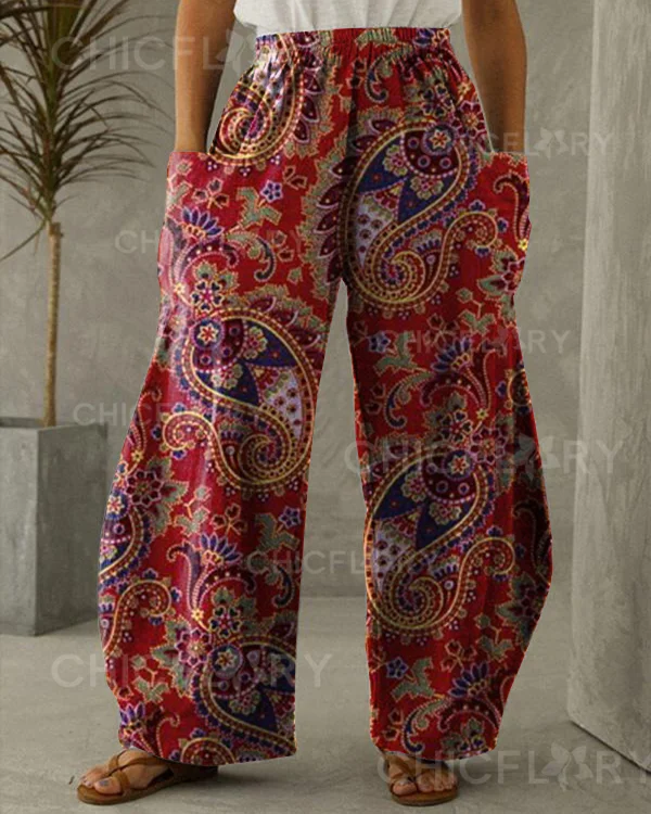 Women's Vintage Paisley Print Loose Pants