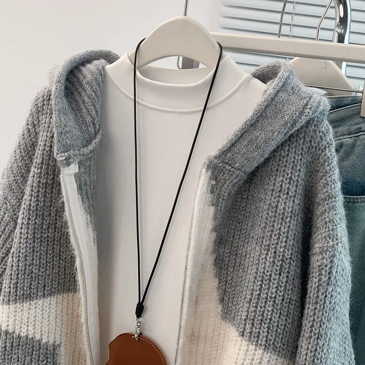 Athvotar Athvotar Design Sense Of The Star Short-Sleeved Hooded Knitted Sweater Women's Autumn And Winter Slim Clothes