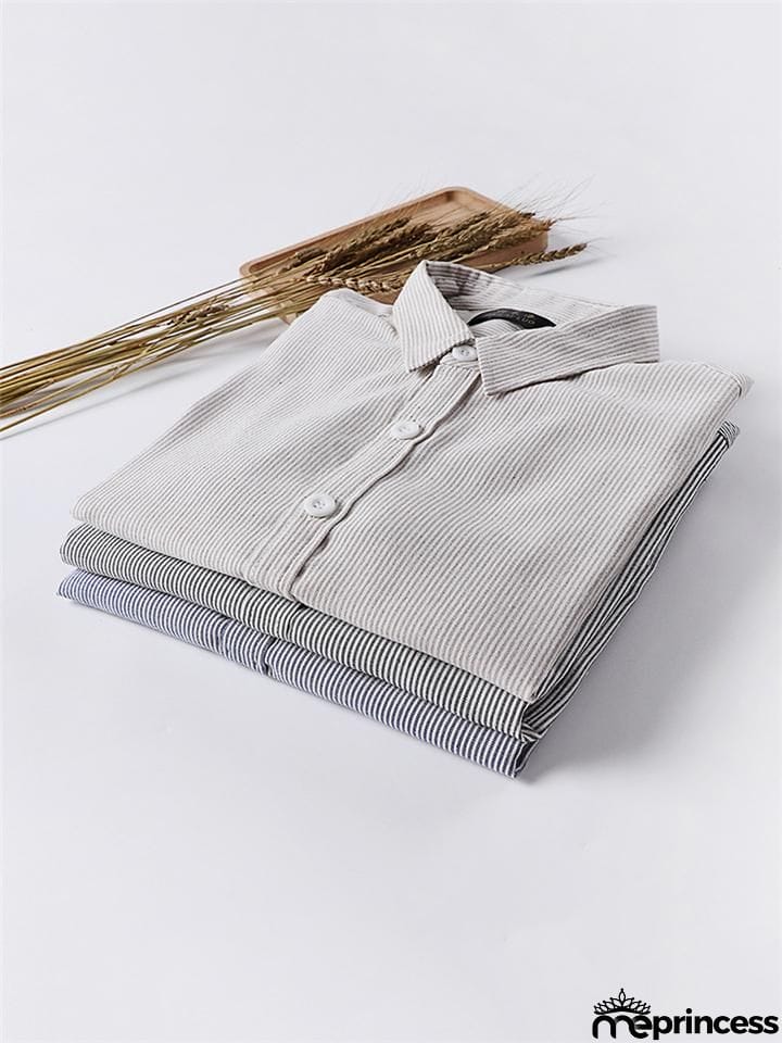 Loose Casual Comfy Striped Full Buttons Long Sleeve Shhirts