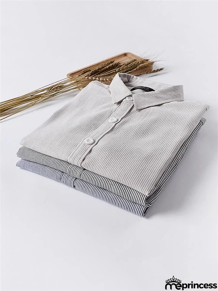 Loose Casual Comfy Striped Full Buttons Long Sleeve Shhirts