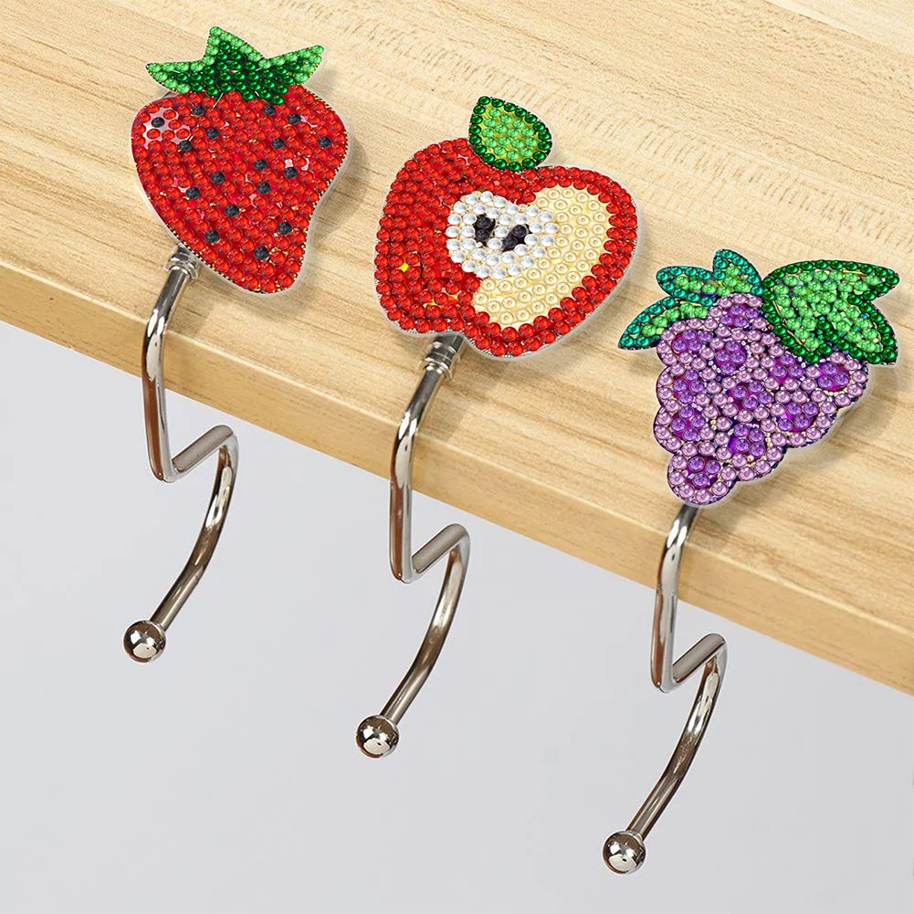 3Pcs Fruit Rhinestone Painting Keychain Hanger DIY Diamond Painting Art Hooks