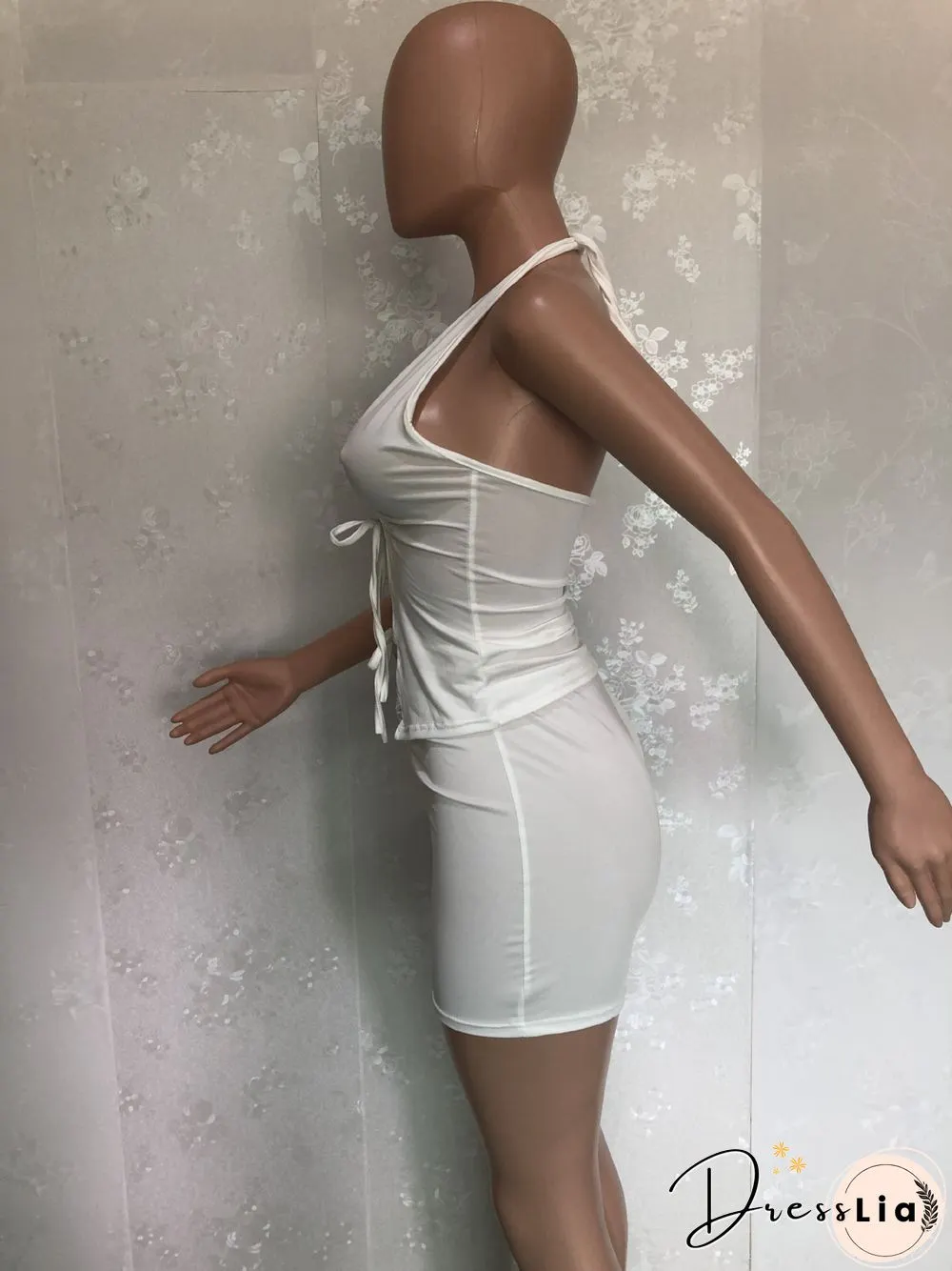 Summer Women Sexy Solid Color Irregular Hollow Out Sleeveless Halter Top Skinny Shorts Two Piece Suit