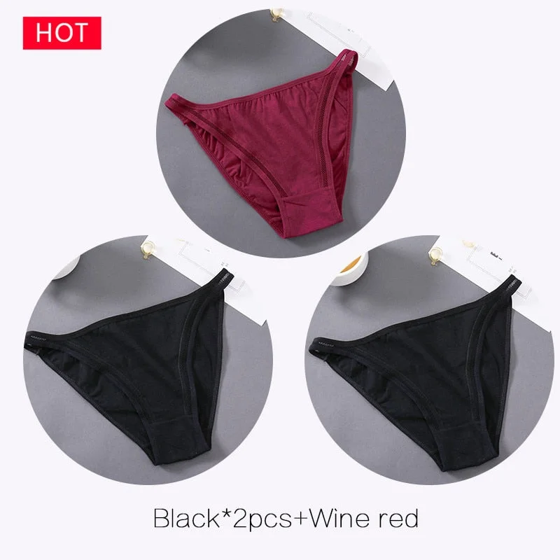 FINETOO M-2XL Bow Cotton Panties 3Pcs/set Women Briefs Girls Plus Size Underpants Low-rise Hollow Underwear Female Lingerie 2021