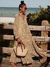 Loose And Plunging Floral Printed Long Sleeves Maxi Dresses