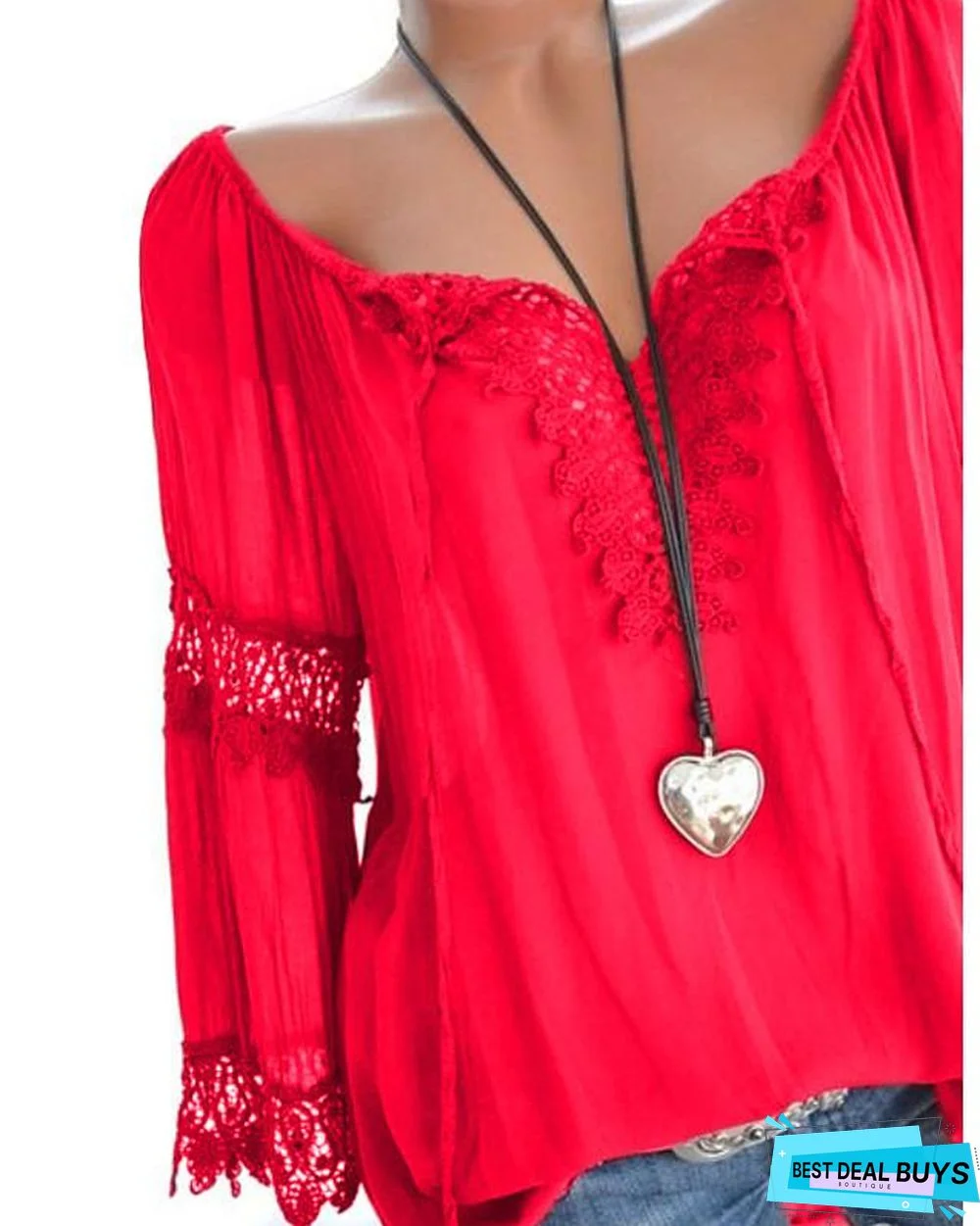 Women's Plus Size Blouse Shirt Color Block Geometric Sexy Long Sleeve Lace Fashion Hollow V Neck Tops Basic Top White Black Red-804