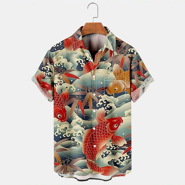 Simpfit Herren Japanisches Karpfenflaggen-Design Inspiration Urlaub Shirt