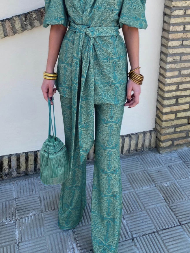 Casual Ethnic Style Printed Flared Pants