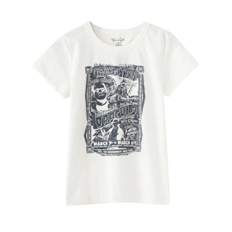 Xingqing Gothic Portrait Print T-shirt Aesthetic Short Sleevle Sweats Tees Harajuku Streetwear White Crop Top Women Clothes