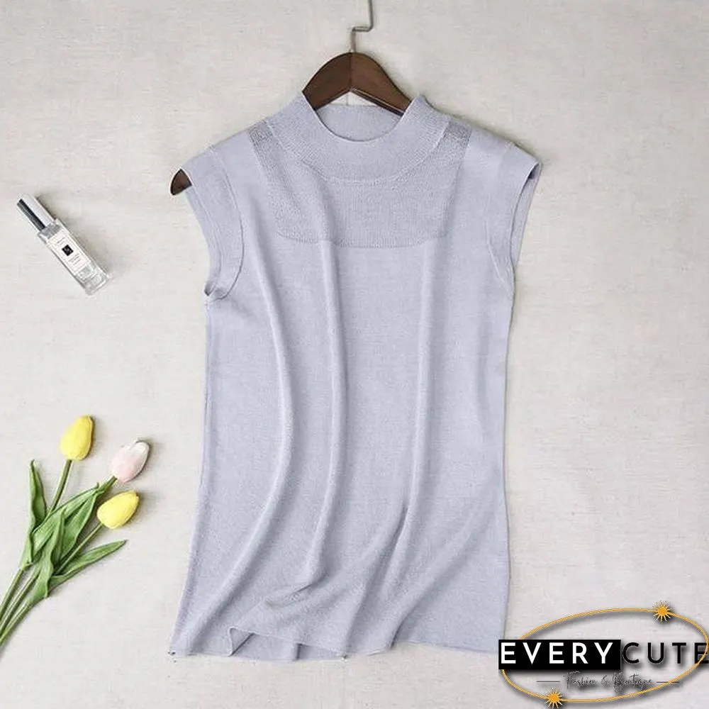 Half High Collar Sexy Tank Tops Women Sleeveless Knitted Vest Female Elasticity Solid Slim