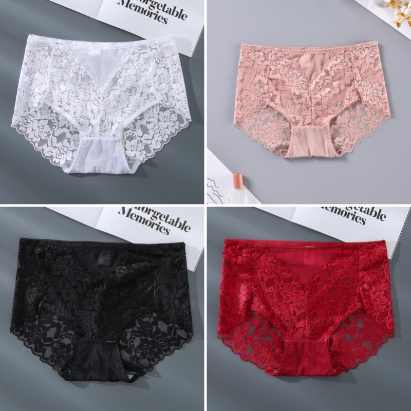 Lidudu 4PCS Lace High Waist Panties Seamless Fashion Women's Underwear Erotic Sexy Female Briefs Breathable Comfortable Ladies Lingerie