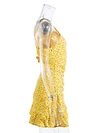 Yellow Floral Oblique Shoulder Sexy Mini Dress