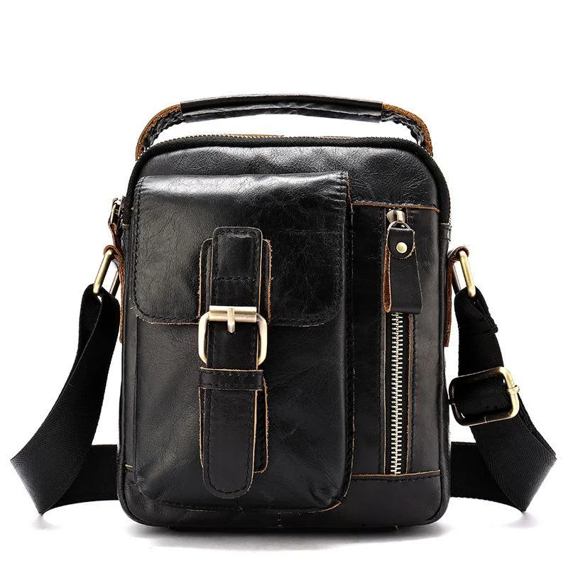 Men's Classic Leather Crossbody Bag Trendy Casual Shoulder Bag