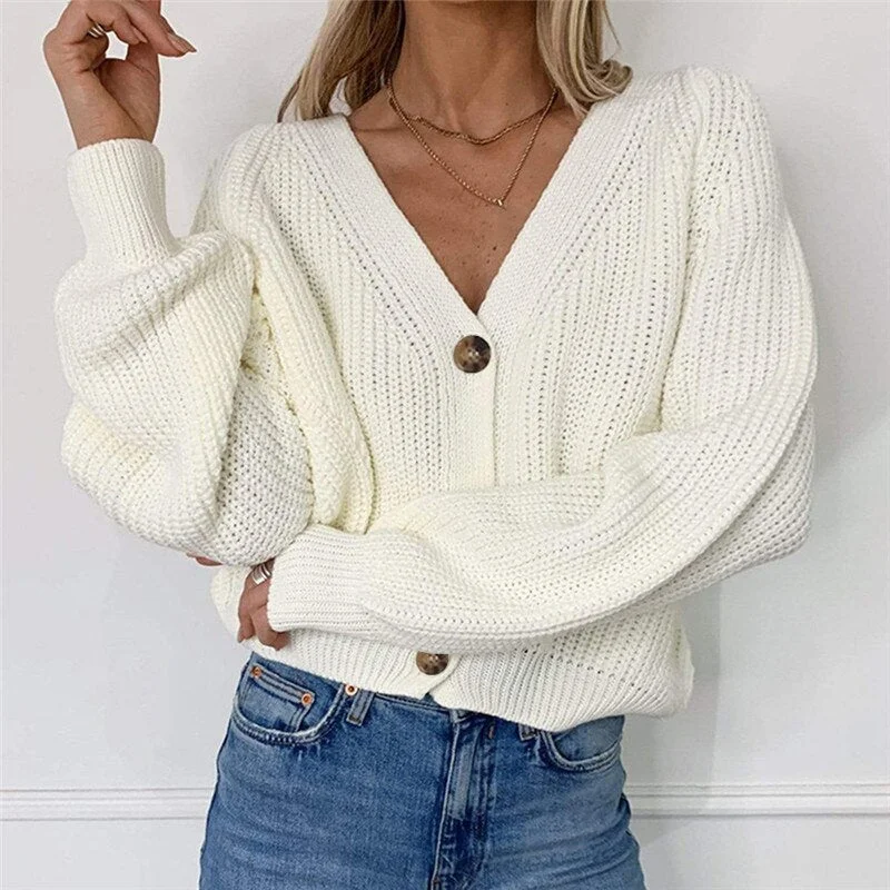 2020 Autumn Cardigan Women V-Neck Button Batwing Sleeve Knitted Sweater Casual Solid Oversized Cardigans Korean Chic Tops Ladies