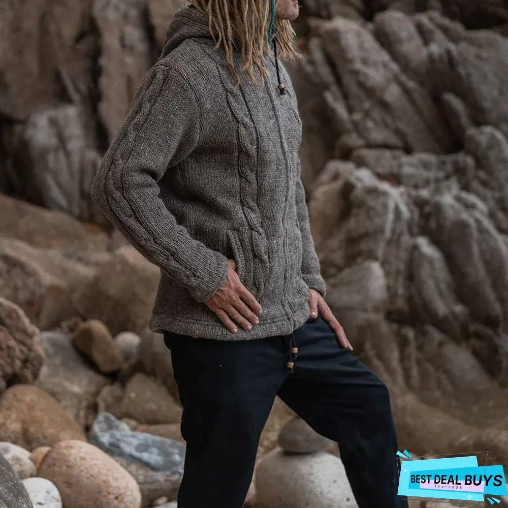 Men's Sweater Solid Color Hooded Sweater Coat