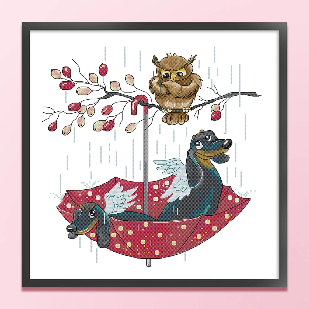 DIY Stamped Cross Stitch 14CT Partial Embroidery 40*42cm - Owl And Angel Dog