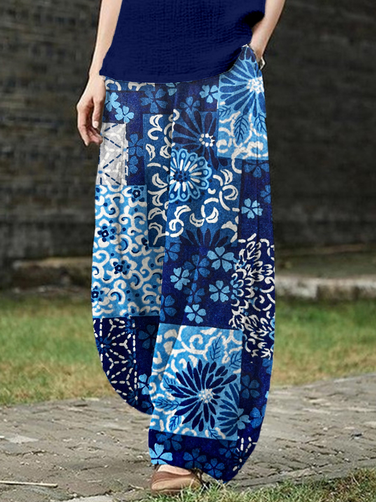 Japanese Traditional Floral Patterns Cozy Linen Pants wearshes