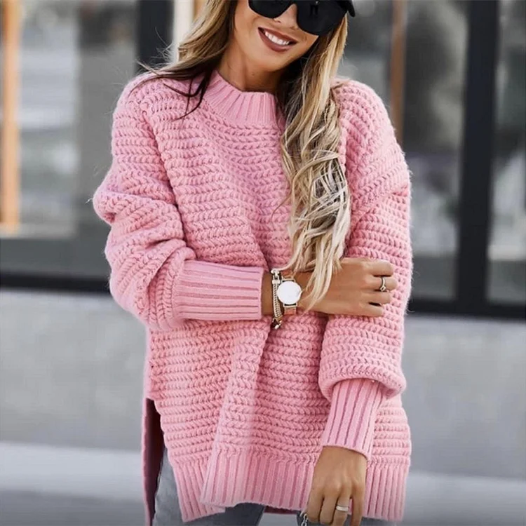 Casual Solid Color Knitted Sweater