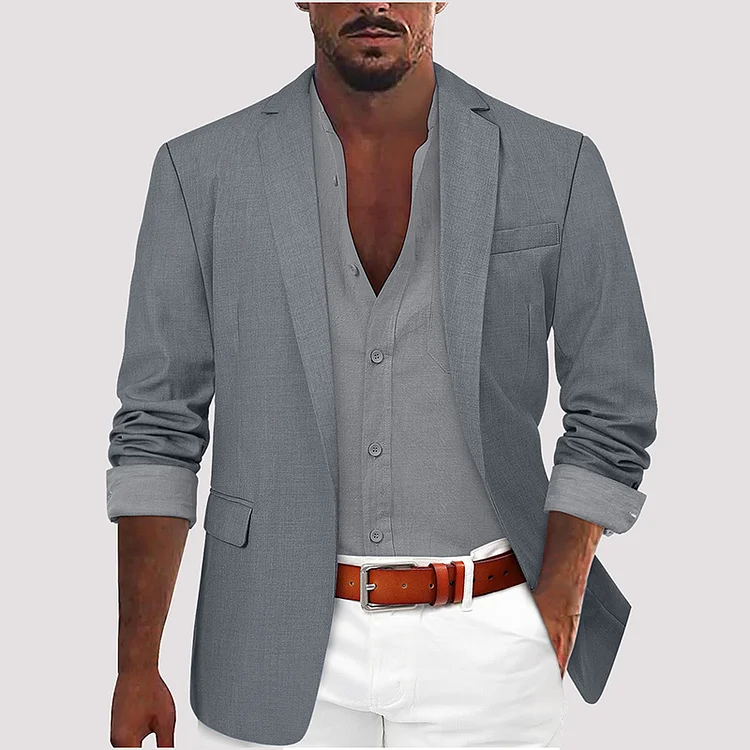 Men's Casual Lapel Collar One Button Welt Pocket Long Sleeve Solid Blazer