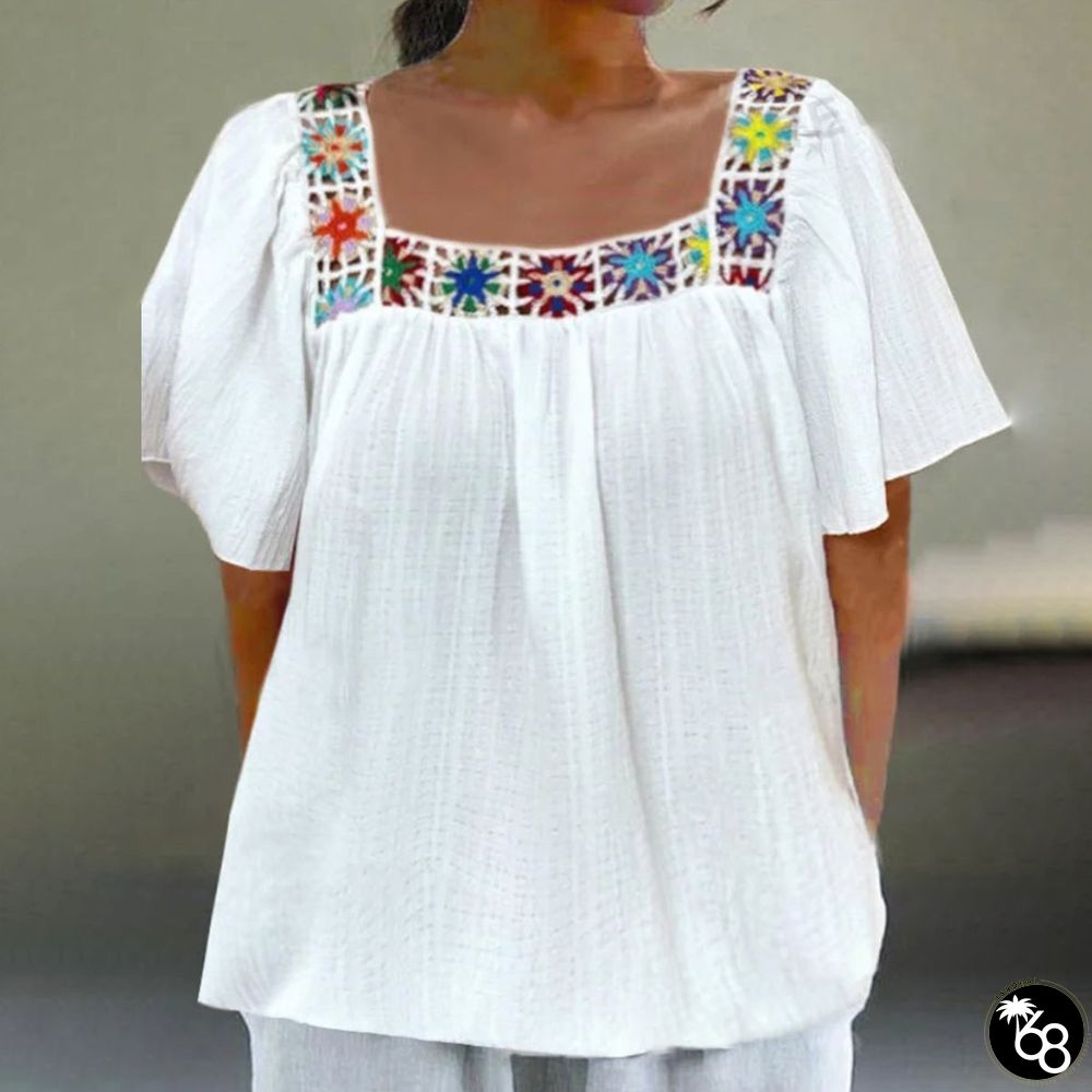 Comfy Square Neck White Short Sleeve Top | 168DEAL