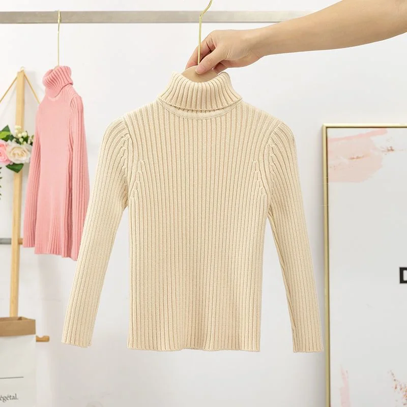 Baby Girl Boy Ribbed Sweater Turtleneck Spring Autumn Winter Child Knitted Pullover Top Solid Color Baby Clothing 3-12Y