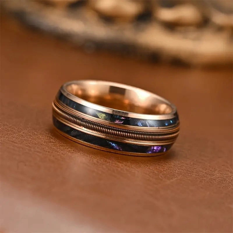 Casual Retro Color Block 304 Stainless Steel Enamel Men’s Rings