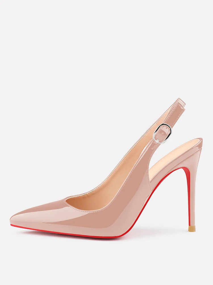 100mm Women's  Classic Patent Leather Shoes Pointed Toe Slingback Sandals Red Bottoms High Heels Comfortable Pumps