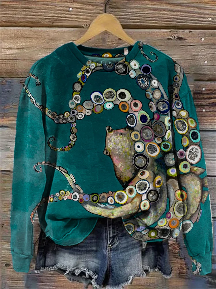 Comstylish Colorful Octopus Oil Painting Sweatshirt
