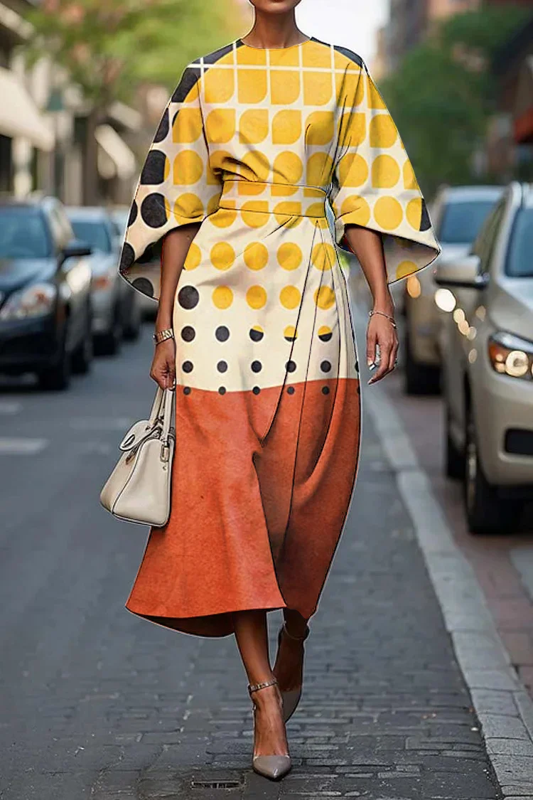 Women's Elegant Abstract Art Print Midi Dress