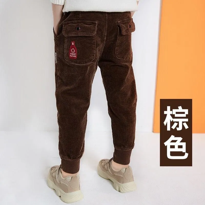 INS Hot boys trousers 3-13 years old Multi-pocket Corduroy pants sports and leisure cargo pants Leg Korean fashion versatile