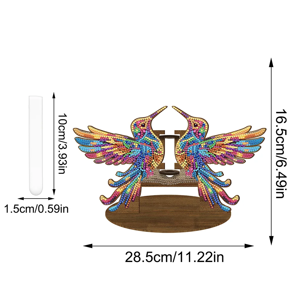 DIY Wooden Hummingbird Diamond Painting Flower Vase Ornaments for Home Office Decor