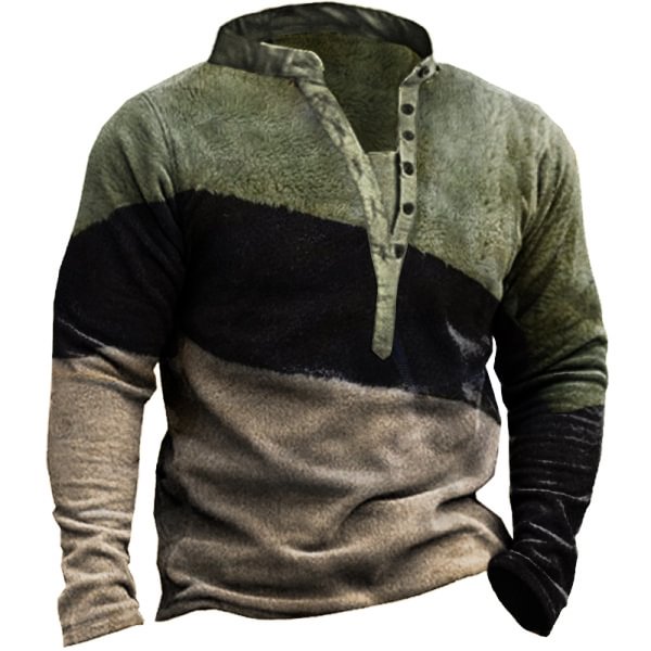 Men's Outdoor Polar Fleece Warm Henry Collar Tactical Sweatshirt
