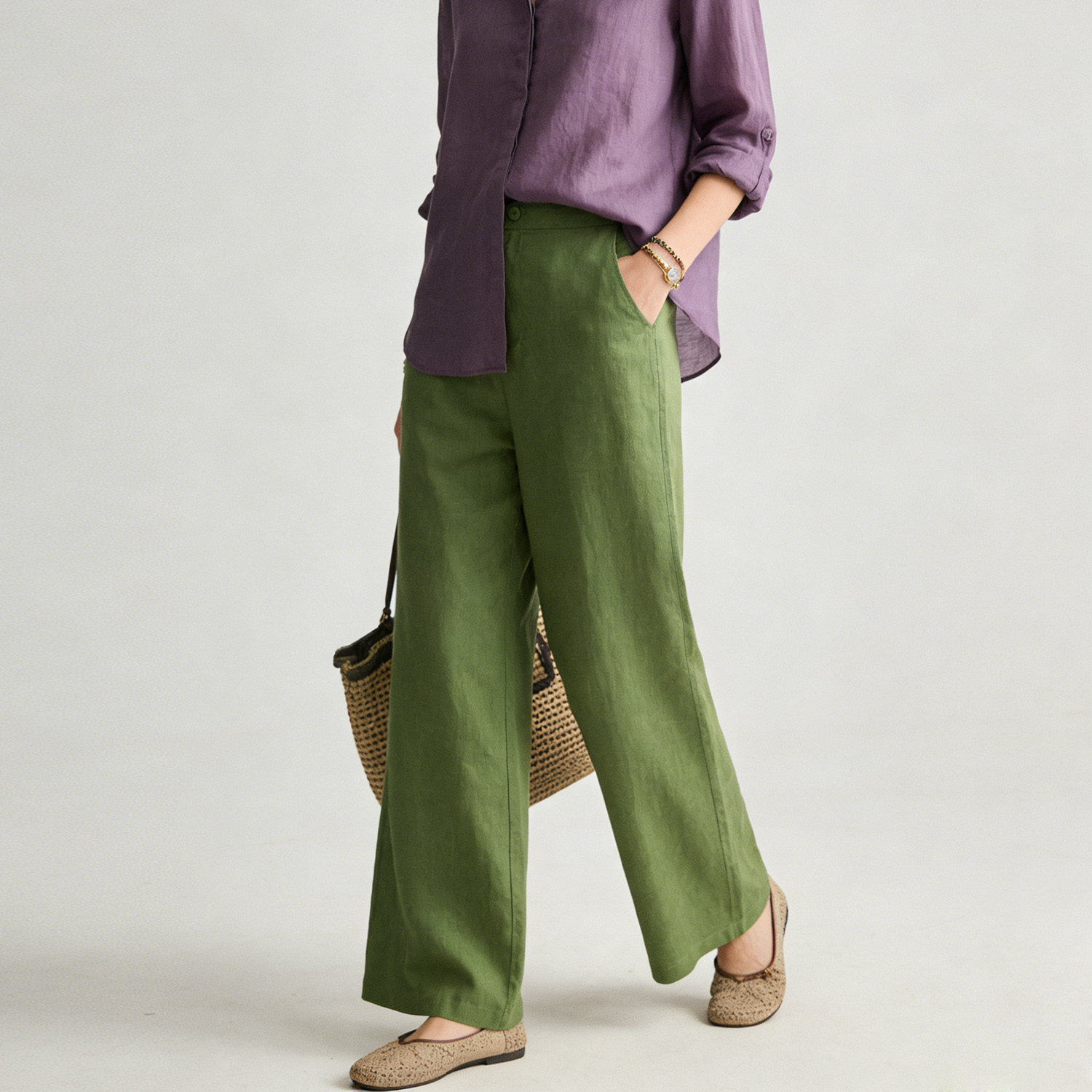 100% European Linen Pants Straight-Leg for Women REAL SILK LIFE