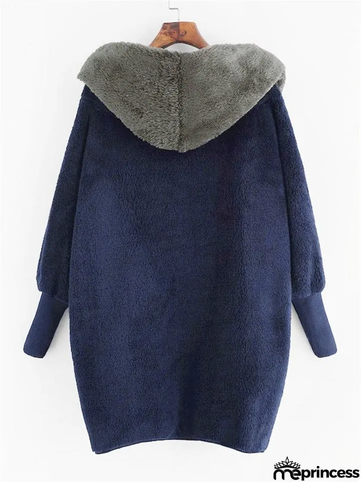 Fluffy Contrast Color Long Sleeve Hoodies