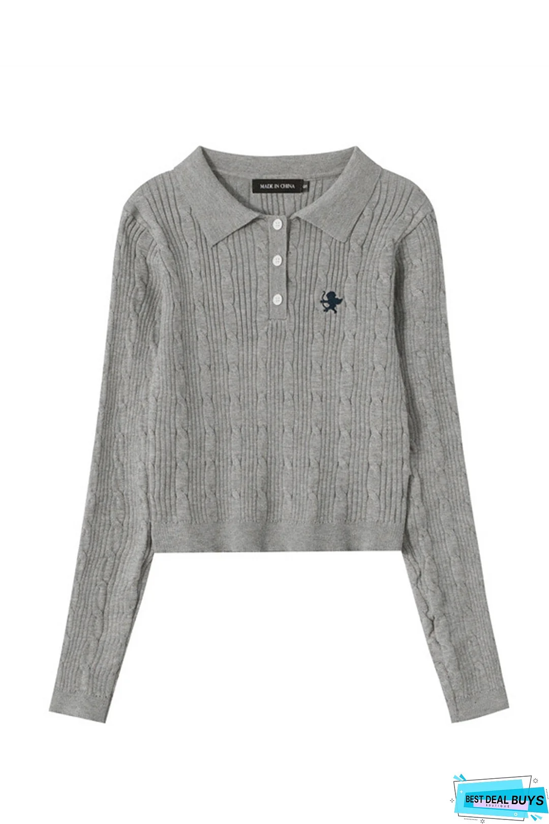 Solid Color Button-Front Knitted Sweater