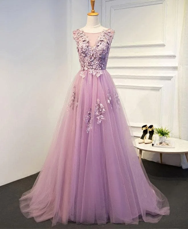 Elegant A Line Tulle Lace Long Prom Dress