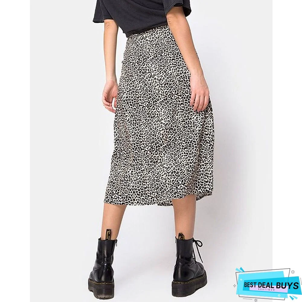 Women's Skirt Midi Polyester Black Purple Brown Green Skirts Summer Split Print Without Lining Fashion Holiday Vacation S M L