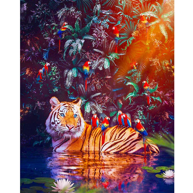Full Round Diamond Painting - Tigers And Parrots 40*50CM