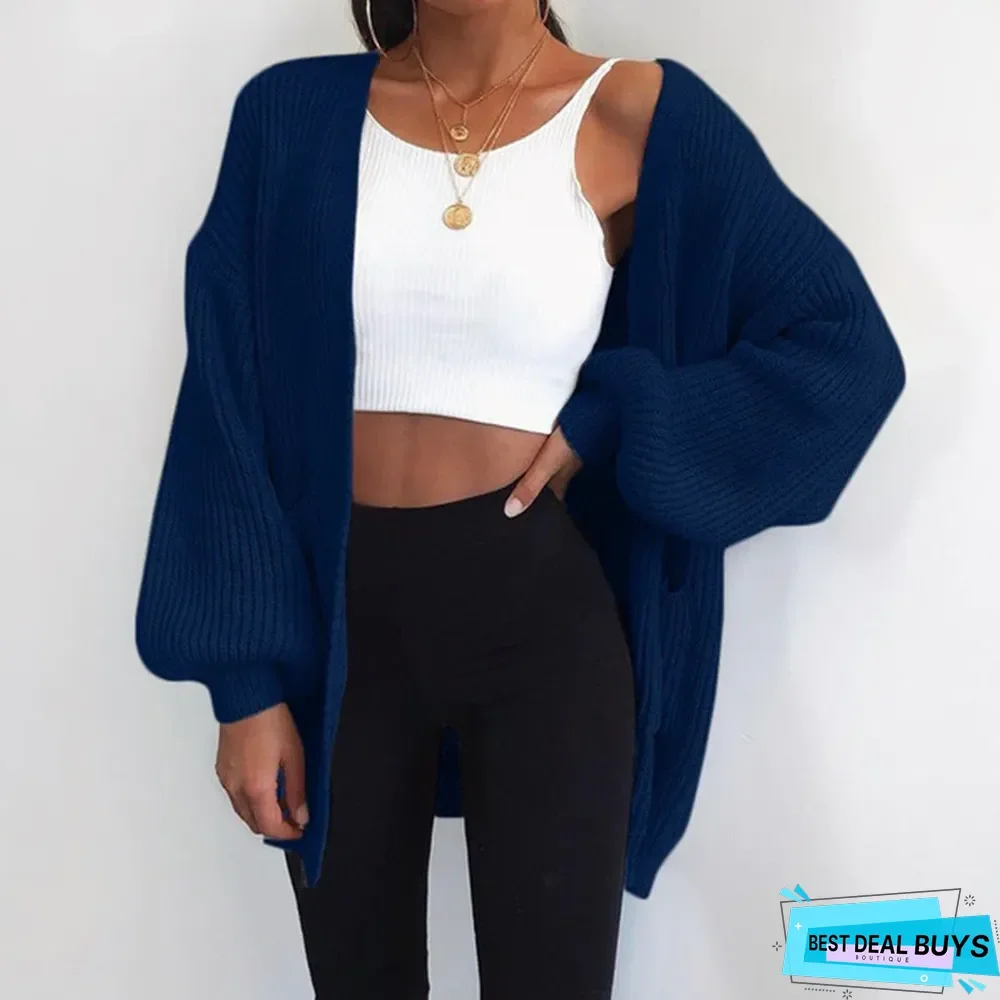 Loose-Colored Long Cardigan In European and American Sweaters