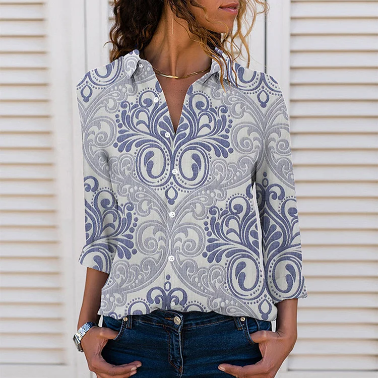 Vintage Ethnic Style Totem Print Long Sleeve Shirt