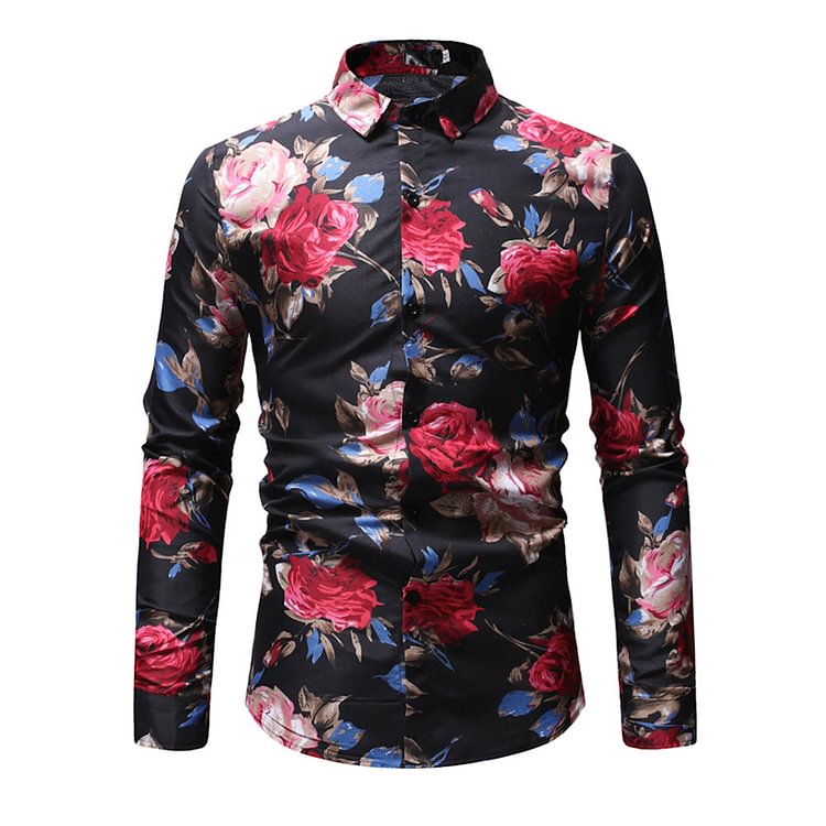 Lapel Floral Casual Print Single-Breasted Men's Shirt