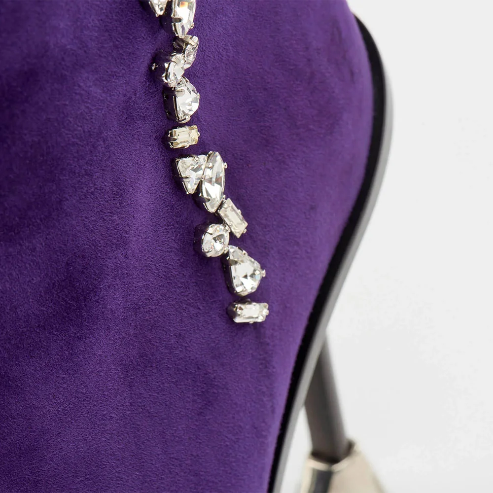 Purple Pointed Toe Geometric Heel Rhinestone Knee High Cowgirl Boots