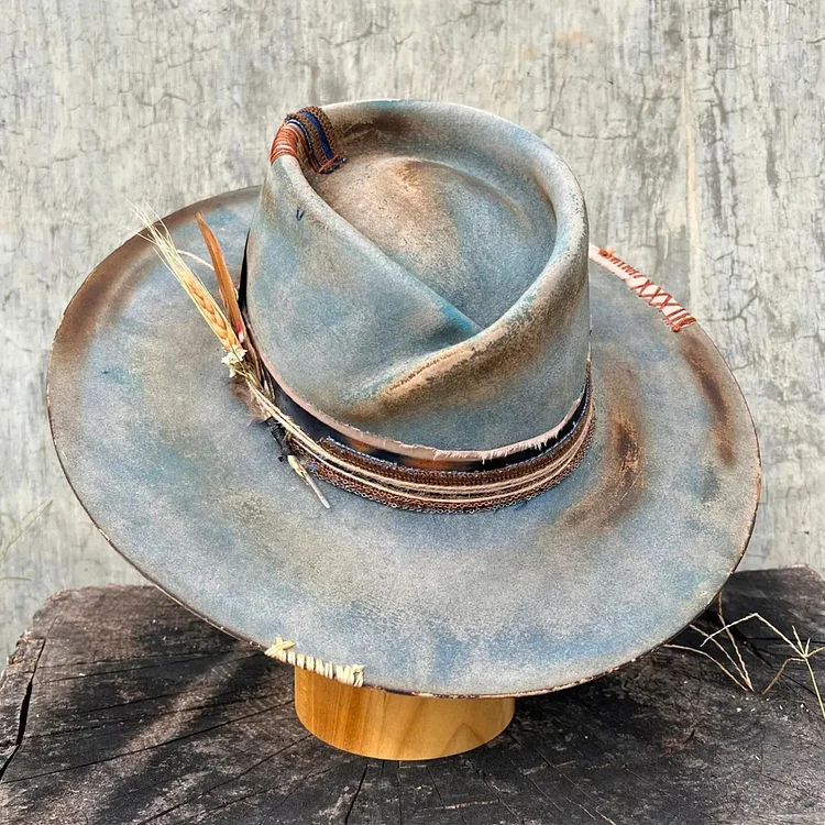 Retro Distressed Ribbon Decor Wool Felt Fedora Hat