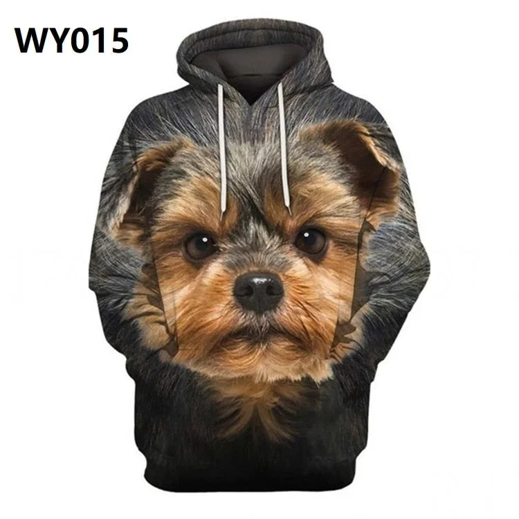 Spring Autumn Mens Hoodies with Cap 3D Digital Dog Pet Print Long Full Sleeves Casual Hip Hop Counple Women Clothes Front Pocket