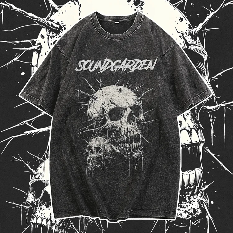 Davidhawaii100% Cotton Casual Glam Vintage Rock Thorn Skull Street T-Shirt - 100% Cotton